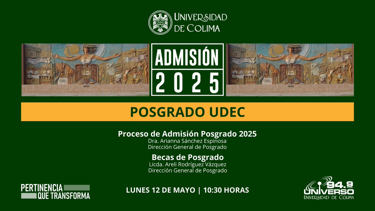 En la última emisión de #PosgradoUdeC, hablaremos de las generalidades del Proceso de #Admisión2025UdeC y de las Becas de Posgrado de la Secretaría de Ciencia, Humanidades, Tecnología e Innovación.

Sintonízanos este lunes 12 de mayo, a las 10:30 horas ➡️ universo949.mx