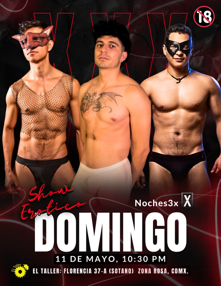 BoysClub (@noches3x) on Twitter photo 🔥 Domingo 11 de mayo en El Taller 🔥
Prepárate para un show especial con <a href="/charlydandixx/">charlydandixx Pride 🏳️🌈 CDMX</a>, <a href="/ZORR0XXX/">ZORROXXX</a> y <a href="/RamirezDanthe/">Danthe Ramírez ACTIVO/NO MENORES DE EDAD🔞 entrete</a> a las 10:30 PM.
Sensualidad, actitud y mucha energía en una noche hecha solo para ellos. 💥💦
📍 Florencia 37-A, Zona Rosa (Sótano)
#ElTaller #ShowEspecial 🔥 Domingo 11 de mayo en El Taller 🔥
Prepárate para un show especial con <a href="/charlydandixx/">charlydandixx Pride 🏳️🌈 CDMX</a>, <a href="/ZORR0XXX/">ZORROXXX</a> y <a href="/RamirezDanthe/">Danthe Ramírez ACTIVO/NO MENORES DE EDAD🔞 entrete</a> a las 10:30 PM.
Sensualidad, actitud y mucha energía en una noche hecha solo para ellos. 💥💦
📍 Florencia 37-A, Zona Rosa (Sótano)
#ElTaller #ShowEspecial