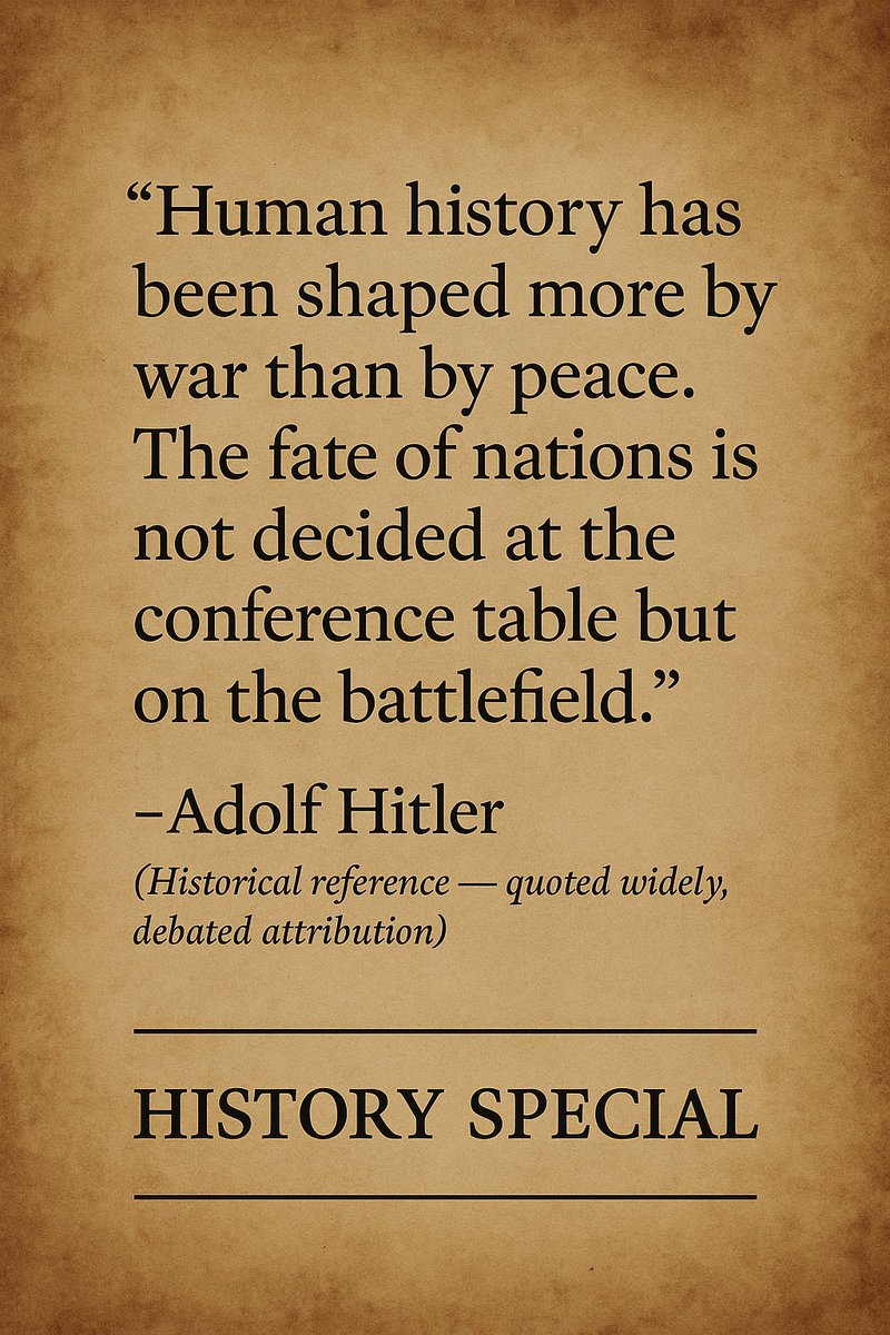 SureshChavhanke's tweet image. मानव इतिहास को शांति से नहीं, युद्ध ने गढ़ा है। राष्ट्रों की किस्मतें सम्मेलन की मेज़ पर नहीं, रणभूमि में तय होती हैं।”
— एडोल्फ हिटलर।