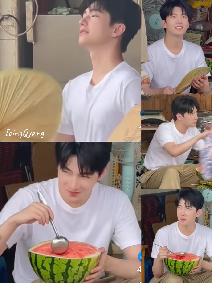 icingquinyang2's tweet photo. On a very hot day, #YangYang杨洋 fans himself ang digs into a juicy watermelon looking all pleased with himself. #summervibes #childlikeman #justlikeus
#watermelonlover https://t.co/U4krqbSqFG