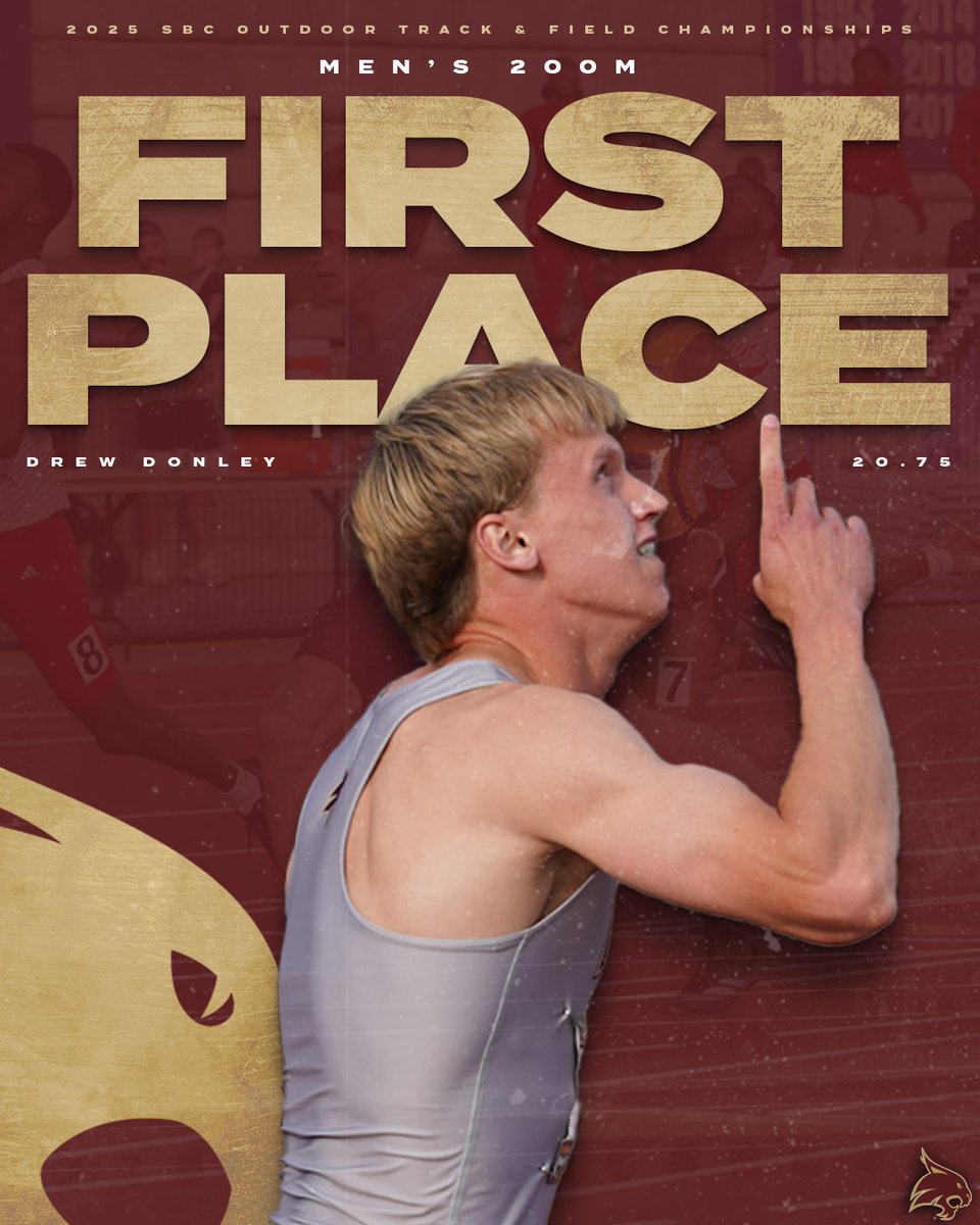 DREW DONLEY IS VERY FAST ⚡️⚡️

Donley doubles back in the 200m to win the event with a time of 20.75 seconds! 

- The third year in a row a Bobcat has won the 200m at the SBC Outdoor T&amp;F Championships