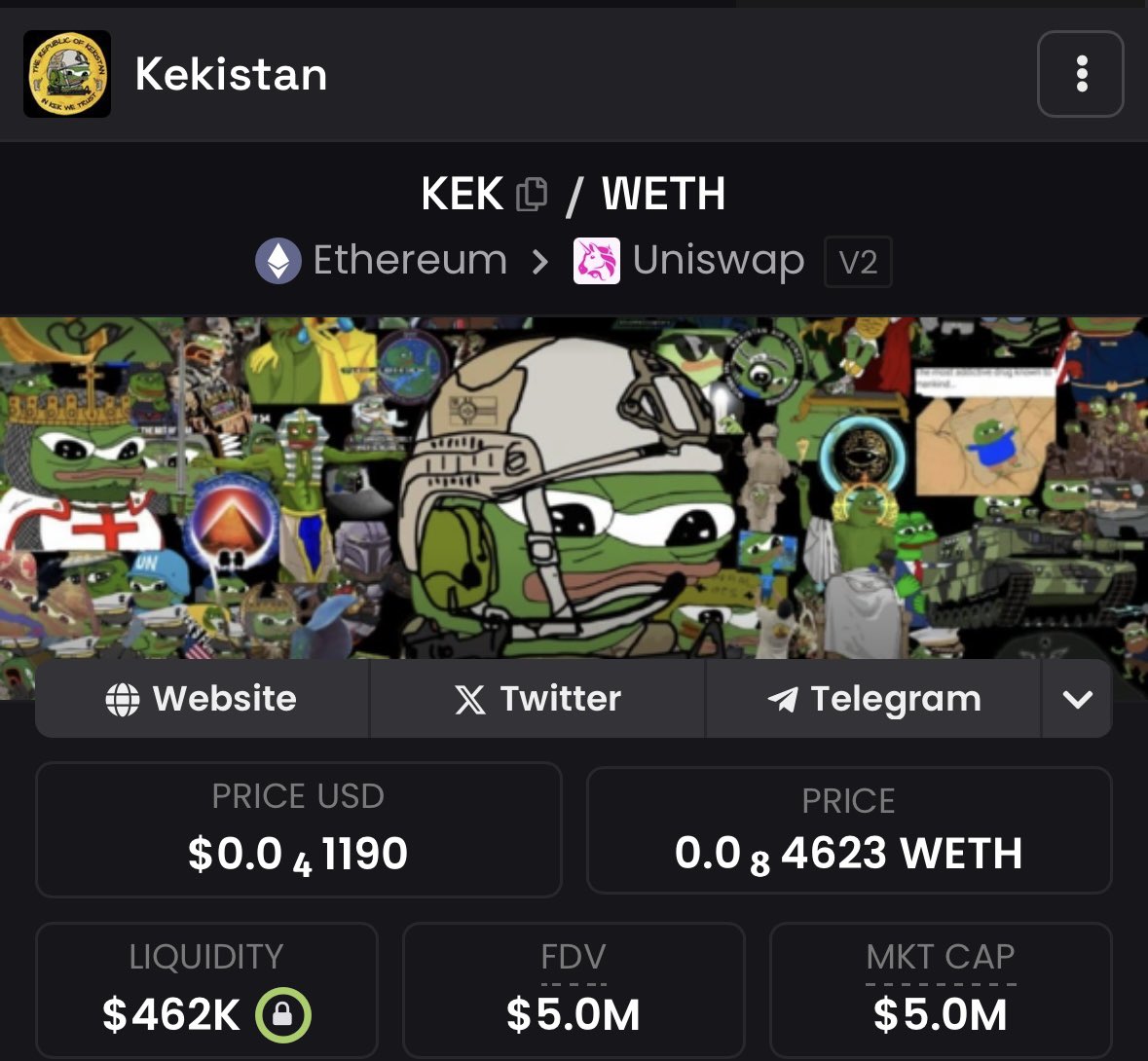 yourwifeETH's tweet image. Kekistan @Kekistan_CTO is the one nobody talks about. FBB4 holds almost 9% of this coin. A few months ago this coin was dead. Then newly funded wallets in synchronization with FBB4 started to buy up supply.  $Kek has since rallied from 500k to 5m. 

At the bottom I was -40k on…