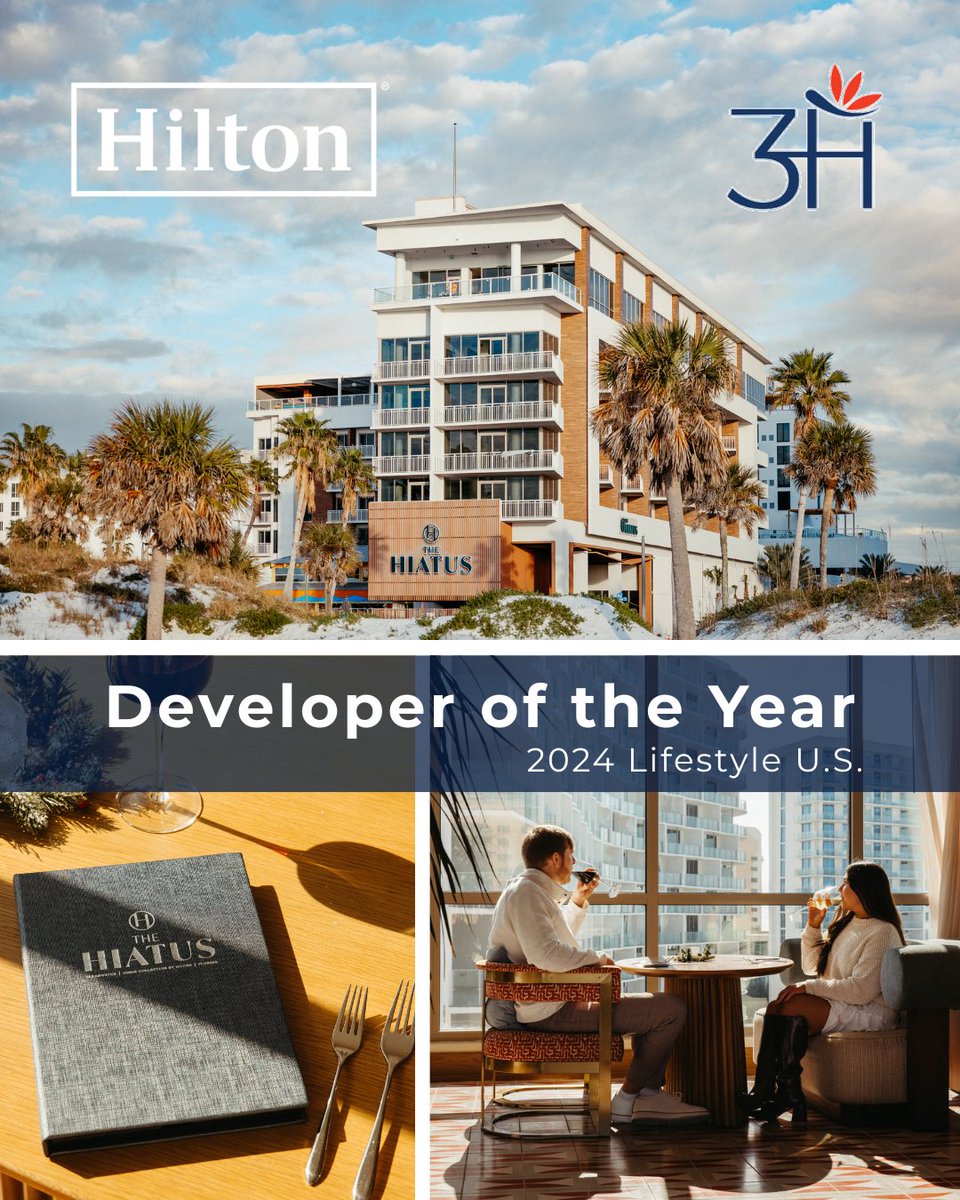 3HGroup's tweet image. Thank you to @Hilton for recognizing us with the Developer of the Year award in the Lifestyle U.S. category for The Hiatus Clearwater Beach, @CurioCollection by Hilton! It's an honor to be included among the developers featured in the 2024 Hilton Americas Development Awards!