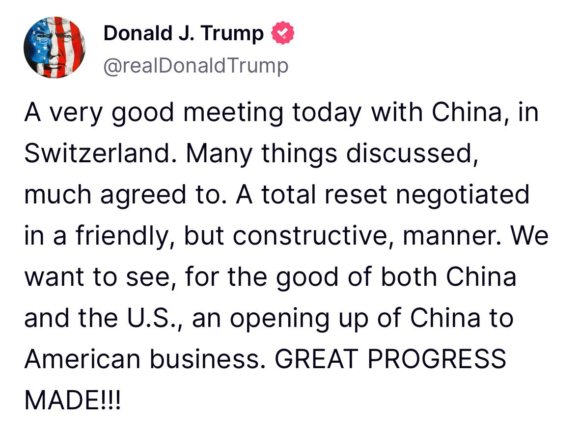 Trump has said the US had “a very good meeting today with China”