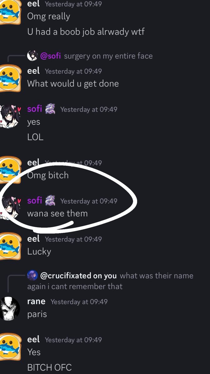 exposingsofi's tweet image. this predator should NOT be interacting with minors. she is pushing 30 manipulating them glorifying onlyfans and under the guise of having an ED receiving pictures of these minors bodychecks as if she is their age, sending her chopped nudes in servers FULL of minors.
