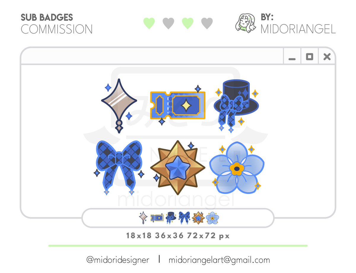 ⭐【 Twitch Badges 】⭐
🌟 》Badges for : <a href="/NiaMyodis/">Nia Myodis 🎩【ニア ミオディス】</a> 💙 thanks for the support! 
📌  》comms: OPEN!! 
#VTuberAssets #Vtuber素材 #badges #Vtubers #commissionsopen