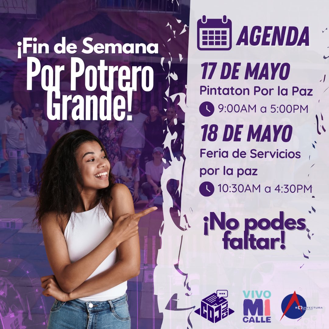 👀 ¡Pintemos por la PAZ! 🎨
Este 17 de mayo acompáñanos a la Pintatón por la Paz en el Parque de la Paz de Potrero Grande con @arq_unicauca @vivomicalle el Consejo de Juventudes, vamos a llenar de color y esperanza 🖌️🎨🕊️ 
🗓️ El 18 de mayo ¡Prepárate para la Feria de Servicios!