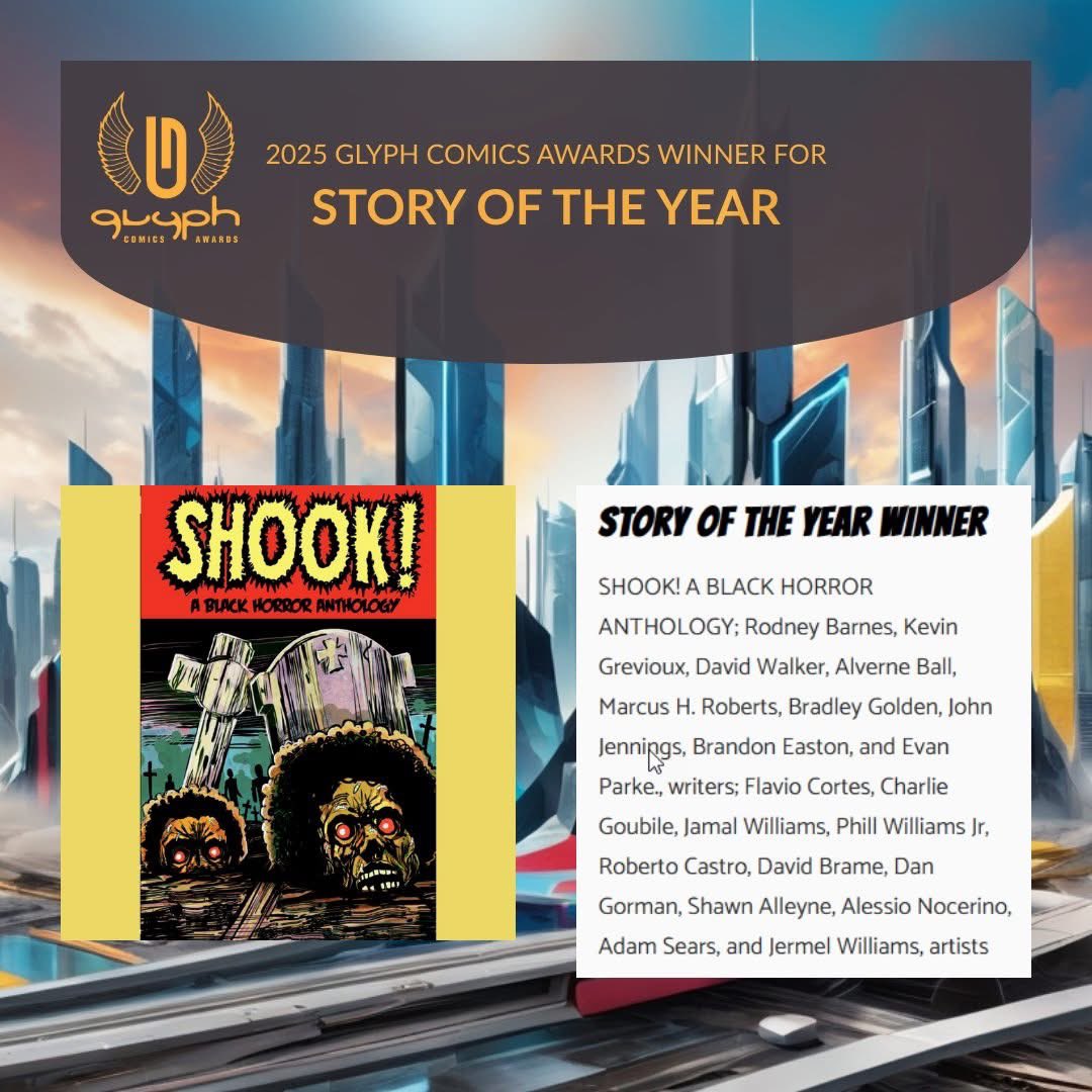 HectorElGraff's tweet image. Regalote de cumpleaños. #Shook Antología en la que rotule seis historias acaba de ganar el premio Glyph de la @ecbacc.
