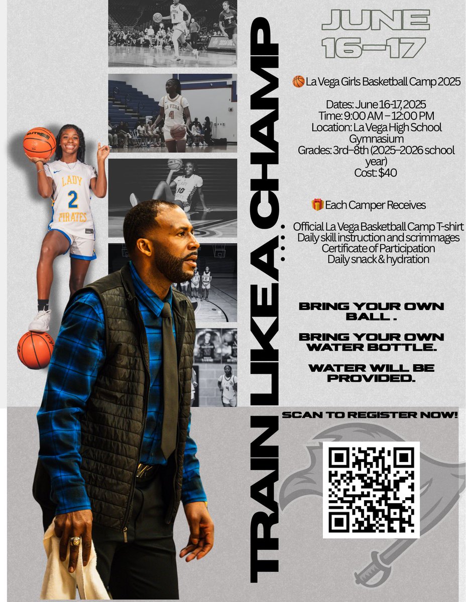 Just a little over a month away from the….
2nd Annual “Train Like A Champ Camp” 🏀🔥

Registration is Now Open!
See Flyer for Details! 
Scan the QR Code to Register!!

Come Train Like A Champ With Champs 🏆🏆