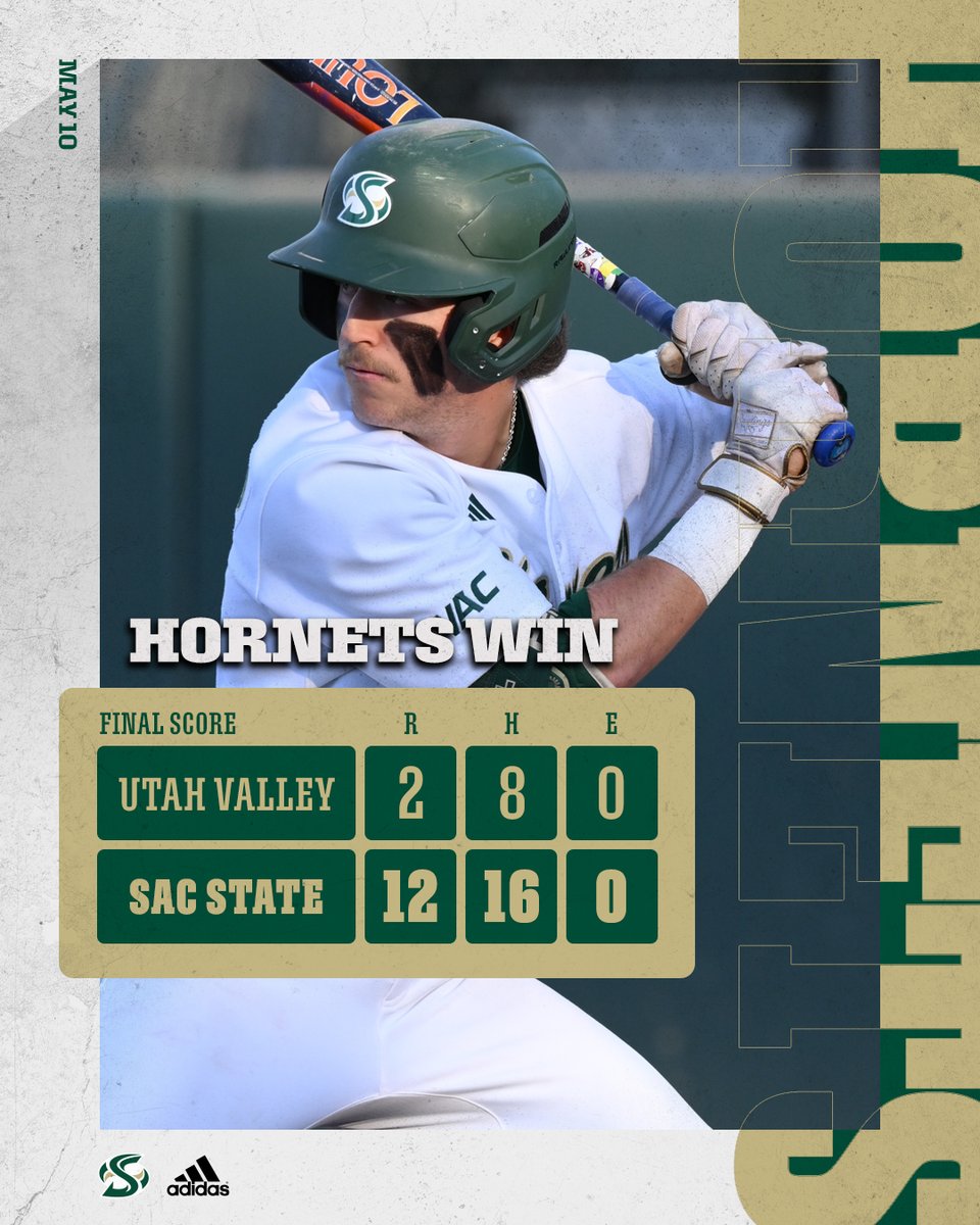 Sac State Baseball (@sacstbaseball) on Twitter photo ๐๐๐๐๐๐๐ ๐๐๐!
Sacramento State evens the series in Utah with a 12-2 run-rule win at Utah Valley on Saturday... Rubber match Sunday at Noon
โพ๏ธPerazzo: 4x4, 2B, 2R, 3RBI
โพ๏ธSmith & White: 2 hits, 3 RBI each
โพ๏ธLay (W, 5-2): 6IP-7H-2R-1BB-8K
โพ๏ธLucchesi: 1IP-1H-3K
#StingersUp ๐๐๐๐๐๐๐ ๐๐๐!
Sacramento State evens the series in Utah with a 12-2 run-rule win at Utah Valley on Saturday... Rubber match Sunday at Noon
โพ๏ธPerazzo: 4x4, 2B, 2R, 3RBI
โพ๏ธSmith & White: 2 hits, 3 RBI each
โพ๏ธLay (W, 5-2): 6IP-7H-2R-1BB-8K
โพ๏ธLucchesi: 1IP-1H-3K
#StingersUp