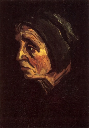 Head of a Peasant Woman with Dark Cap - 1885 #artbots #vangogh