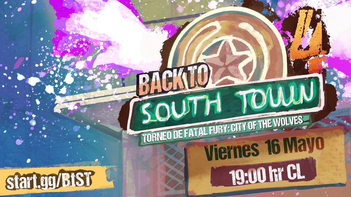 Alérgicos al Top 8 (@team_alt8) on Twitter photo 🐺BACK TO SOUTH TOWN 4🐺
Torneo de FFCOTW (SA)
Próximo Viernes 16 de Mayo a las 19:00 Hr Chile Registro: start.gg/btst
Discord: discord.gg/v2WBMvXV
Are you ready to rock this city once more?
<a href="/SNKPofficial/">SNK GLOBAL</a>
<a href="/KOFstudio_en/">KOF STUDIO</a>
<a href="/FATALFURY_PR/">FATAL FURY: City of the Wolves</a>
(Por si acaso) 🐺BACK TO SOUTH TOWN 4🐺
Torneo de FFCOTW (SA)
Próximo Viernes 16 de Mayo a las 19:00 Hr Chile Registro: start.gg/btst
Discord: discord.gg/v2WBMvXV
Are you ready to rock this city once more?
<a href="/SNKPofficial/">SNK GLOBAL</a>
<a href="/KOFstudio_en/">KOF STUDIO</a>
<a href="/FATALFURY_PR/">FATAL FURY: City of the Wolves</a>
(Por si acaso)