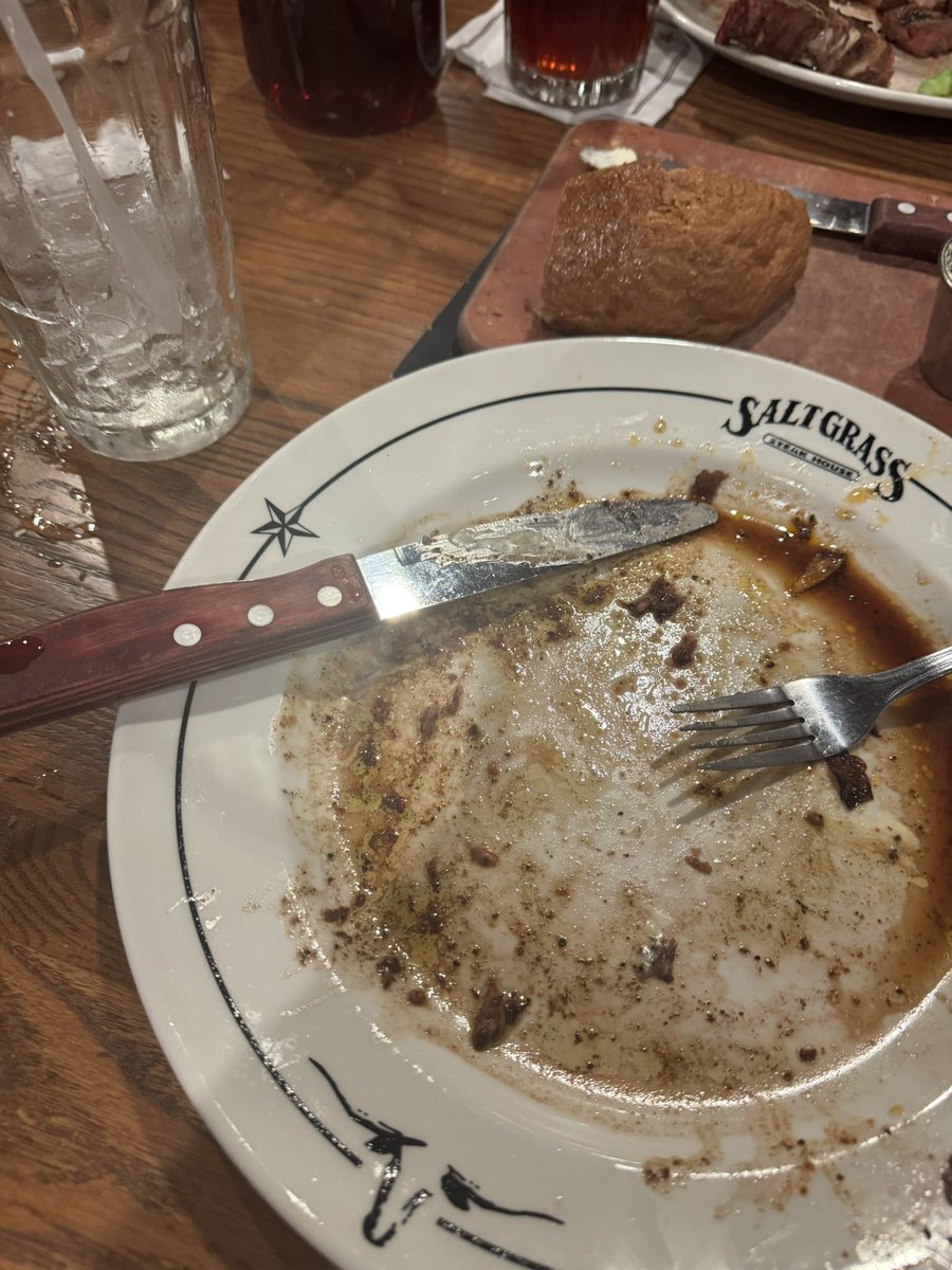 three glasses of water, 16 oz steak, plus side and soup completely demolished. yep, still a #RealEater