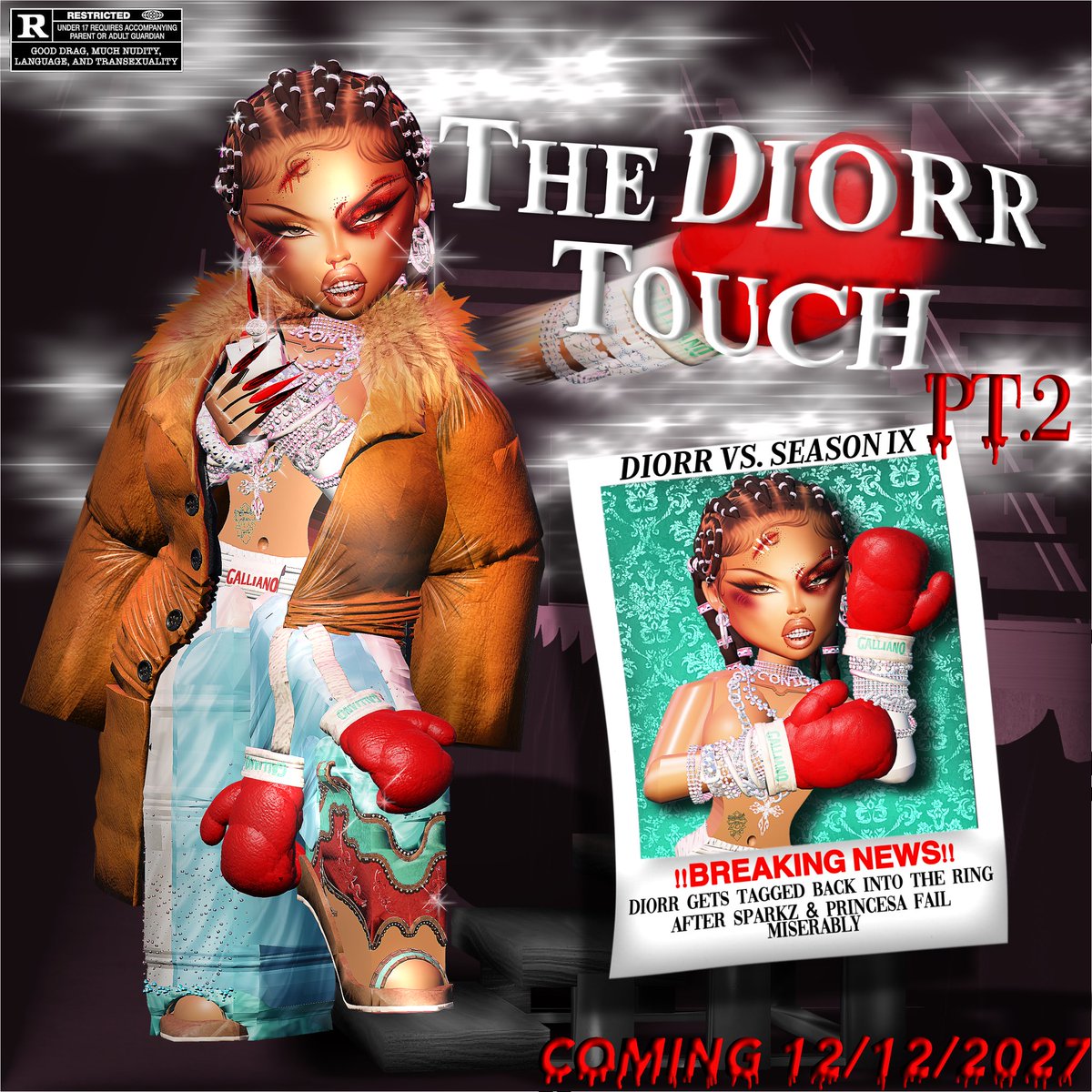 ✧ ⋆. ˚ WEEK 4  ˚.⋆ ✧

the queen is back bitches!!!
movie cover inspired by rocky, john galliano menswear 2004, dsquared, and ofc Lil’ Kim. 💕