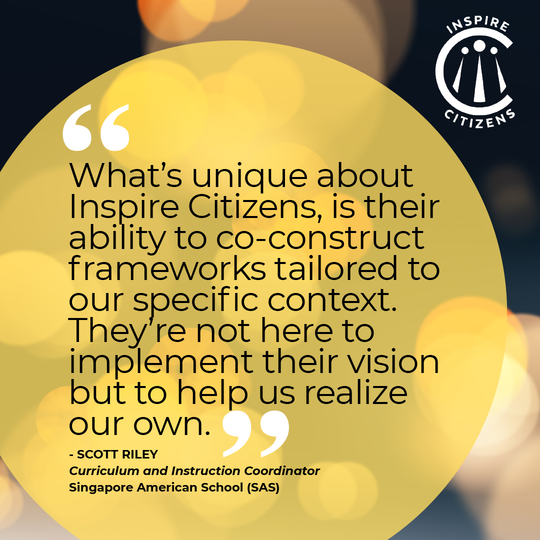We love seeing our partnerships flourish - thank you for the insightful reflection Scott Riley! Read more about the <a href="/SAmericanSchool/">Singapore American School</a> journey here:
inspirecitizens.org/vignettes/sas-…

To partner with <a href="/ICGlobalCitizen/">Inspire Citizens</a>:
inspirecitizens.org/contact-inspir…

#Partnership
#Schools
#GlobalCitizenship