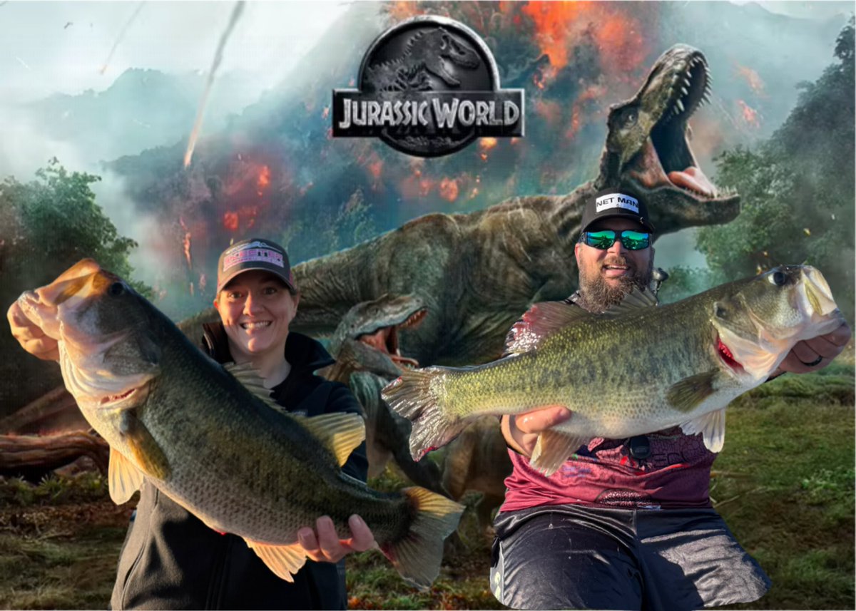 Had a hella practice last week trying to figure them out for today’s tournement. Dinosaurs! Every time we set the hook we heard theme music. Pulling Godzilla out the Hydrilla! So proud of Carol for whooping that butt! #bassfishing #bass #slaunch #slaunchdonkey #Godzilla