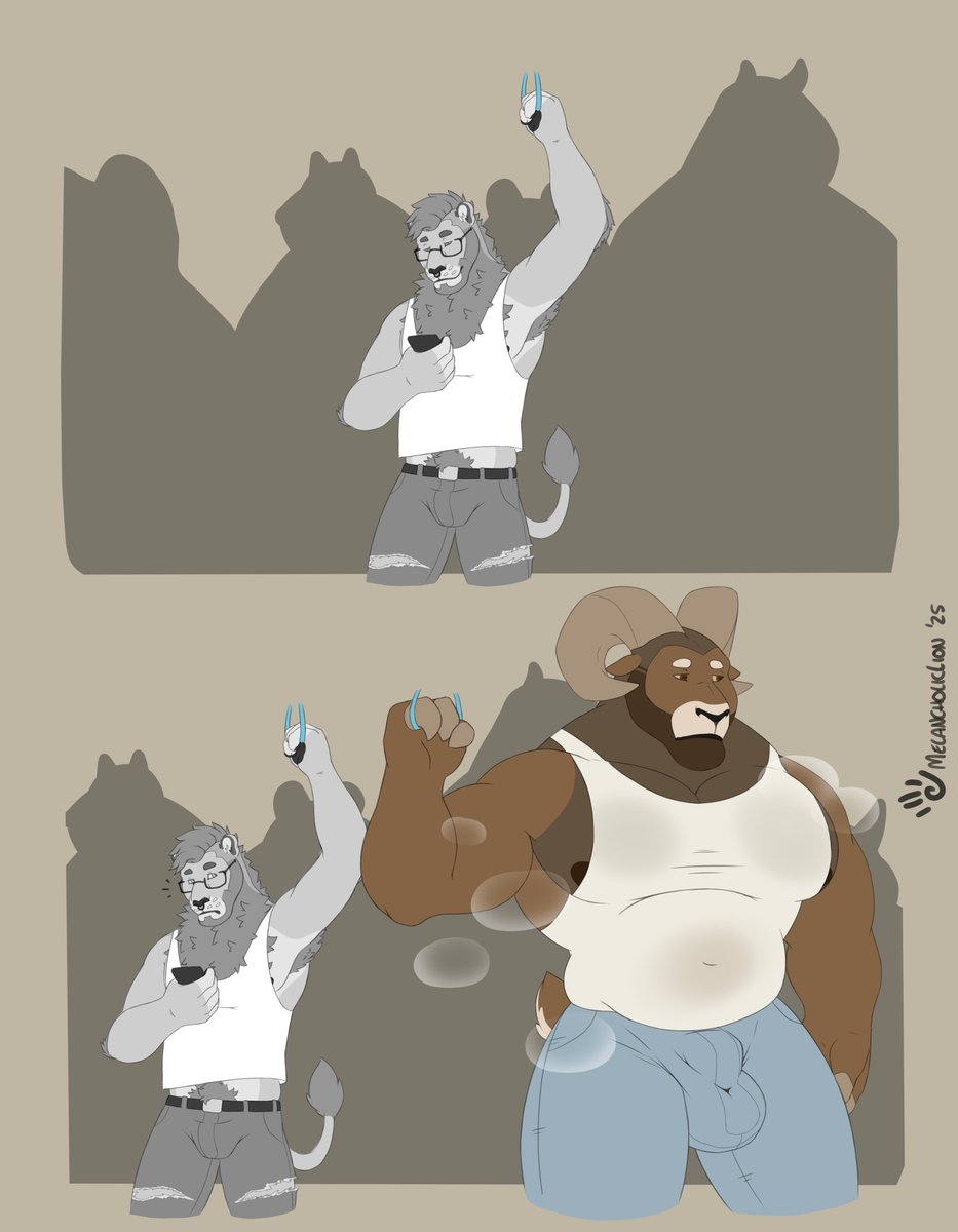 MelancholicLion's tweet photo. When the dude is so virile and fertile that just being near him makes your body enter into heat and the scent makes him enter into rut. 💦

Just something for fun while working on comms. Thanks @Tarihor at BlueSky for the lovely idea. :3c https://t.co/dmbmuJCZWl