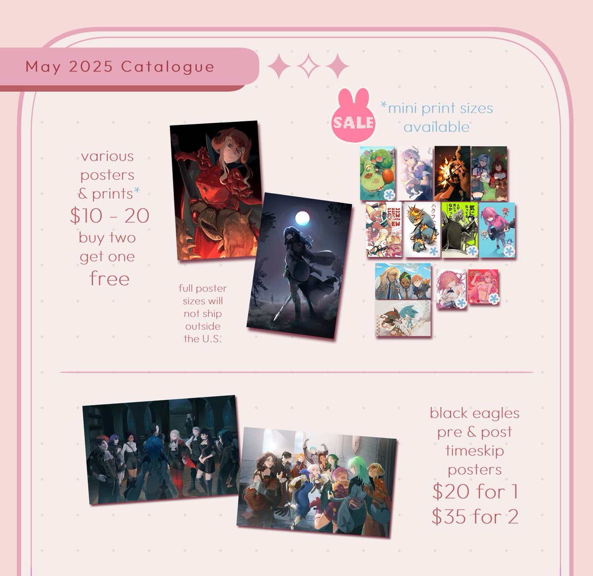 [rts appreciated 🩷] sh0p catalogue update: stickers, sticker sheets, and posters/mini prints! mostly fire emblem but also kinioto, honkai star rail, love live, pokemon, oc, bocchi, and more! (2/2)

➡️bunsketches.bigcartel.com/products