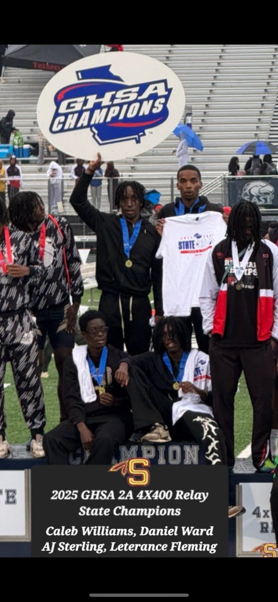 "🏆 Huge congratulations to Caleb Williams, Daniel Ward, AJ, Sterling, and Leterance Fleming on winning the Class 2A GHSA 4x400 Relay State Championship! Your teamwork and dedication have led you to this incredible victory! 🎉👏 #StateChampions #Teamwork" <a href="/SHS_Seminoles/">Salem High School</a>