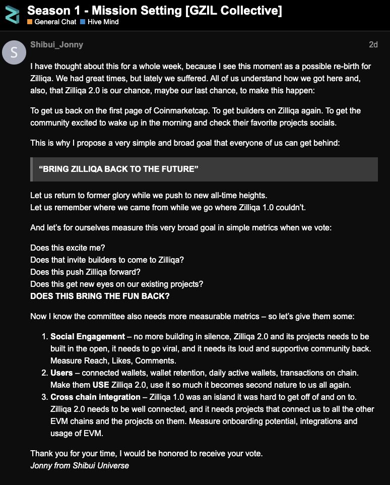 Have you seen our suggestion for the season 1 mission of the GZIL collective?

”BRING ZILLIQA BACK TO THE FUTURE“

Read it now, right here❗️