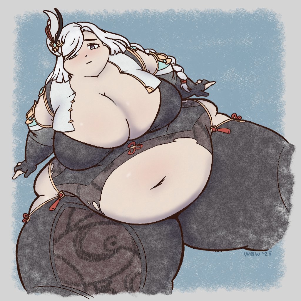 WideBitWidth's tweet image. Shenhe from Genshin Impact, stricken with several movement speed debuffs.

I&apos;ve never played the games, but I do now have carpal tunnel from drawing this outfit.