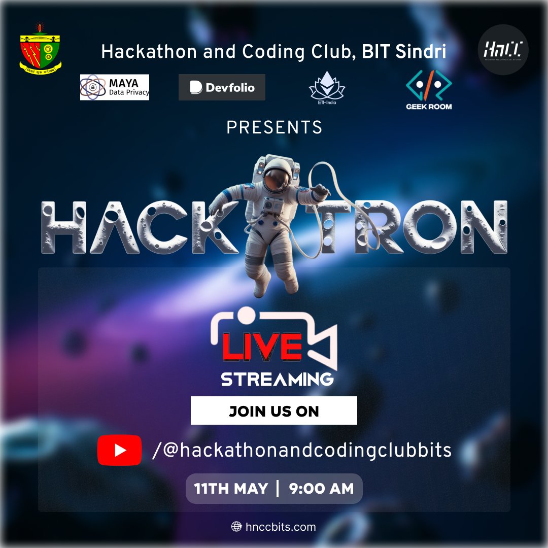 hnccbits's tweet image. The wait is over. HACKATRON is here!
💻 A 36-hour national-level hackathon by HnCC, BIT Sindri.

🗓 May 11
🕗 Reg: 8 AM | 🚀 Start: 10 AM
📺 We go LIVE at 9 AM!
👉 youtube.com/@hackathonandc…

Join us for code, creativity &amp;amp; innovation in action!
#HACKATRON #hncc #bitsindri #hackathon