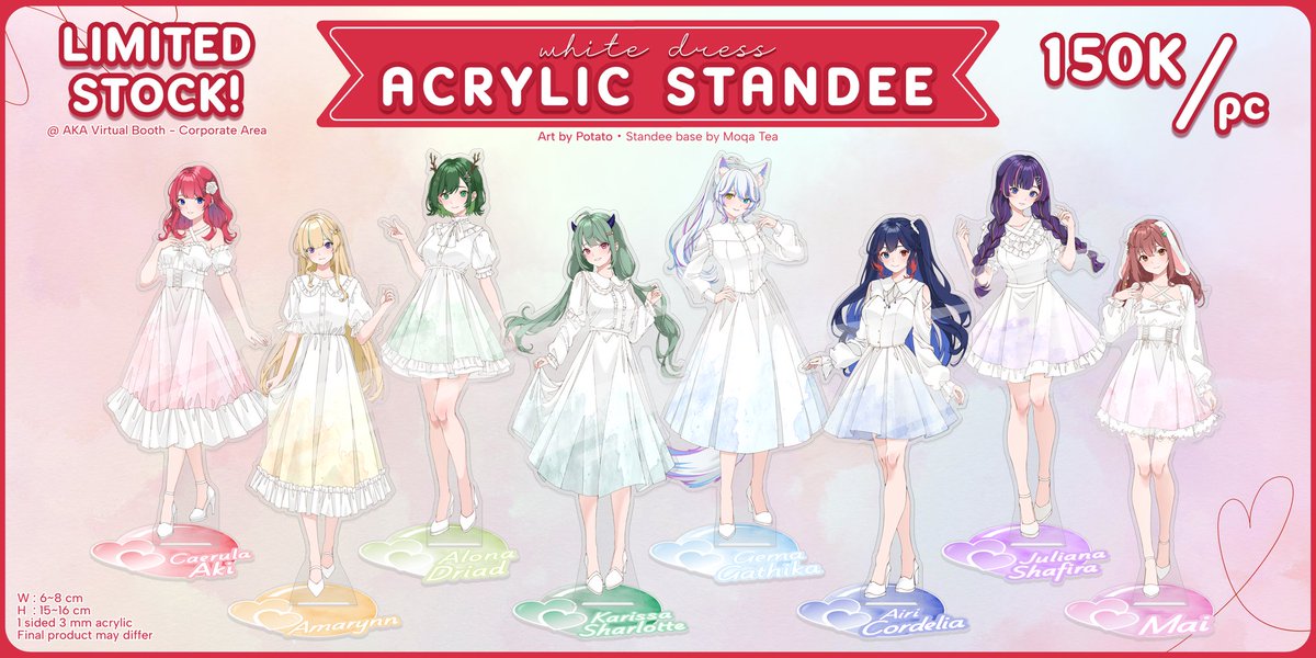 ୨୧┈┈ 𝙉𝙀𝙒 𝙈𝙀𝙍𝘾𝙃𝘼𝙉𝘿𝙄𝙎𝙀

White Dress Acrylic Standee
Featuring 8 AKA Virtual talents

Only at CFXX, 24-25 May 2025
📍AKA Virtual Booth