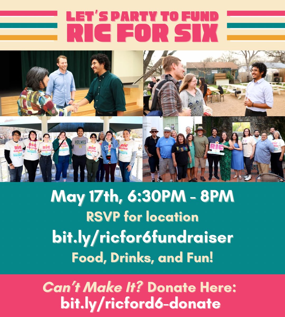 Join us next Saturday for a Ric for Six fundraiser!  Let’s party to the finish line 🗳️

RSVP Here: bit.ly/ricfor6fundrai…
Donate Here: bit.ly/ricford6-donate