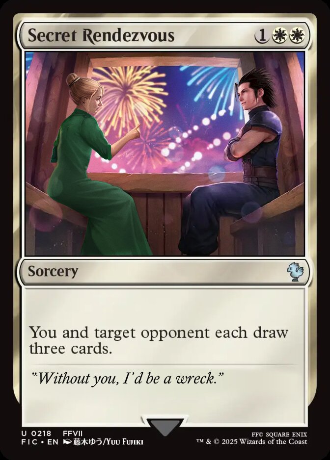 Zack Fair and Elmyra Gainsborough Final Fantasy VII x Magic the Gathering  Gold Saucer date card! #MTGxFINALFANTASY