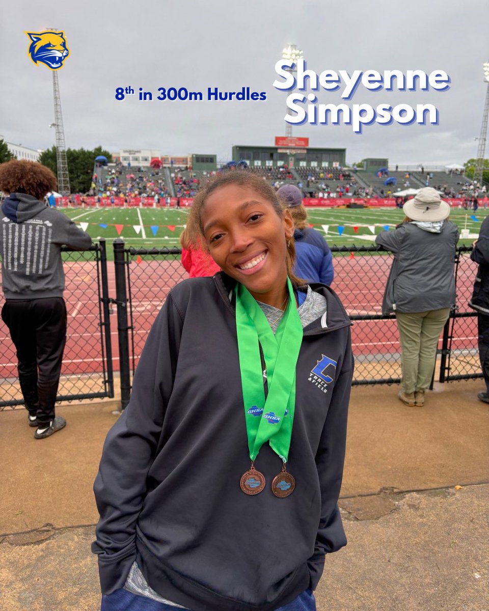 The second day of the Track &amp; Field State Meet resulted in some amazing WINS by our Cougars! One being a 8th place for Sheyenne Simpson in the 300m hurdles! Congrats Sheyenne &amp; GO HOOCH! 🐾👏🏼💙