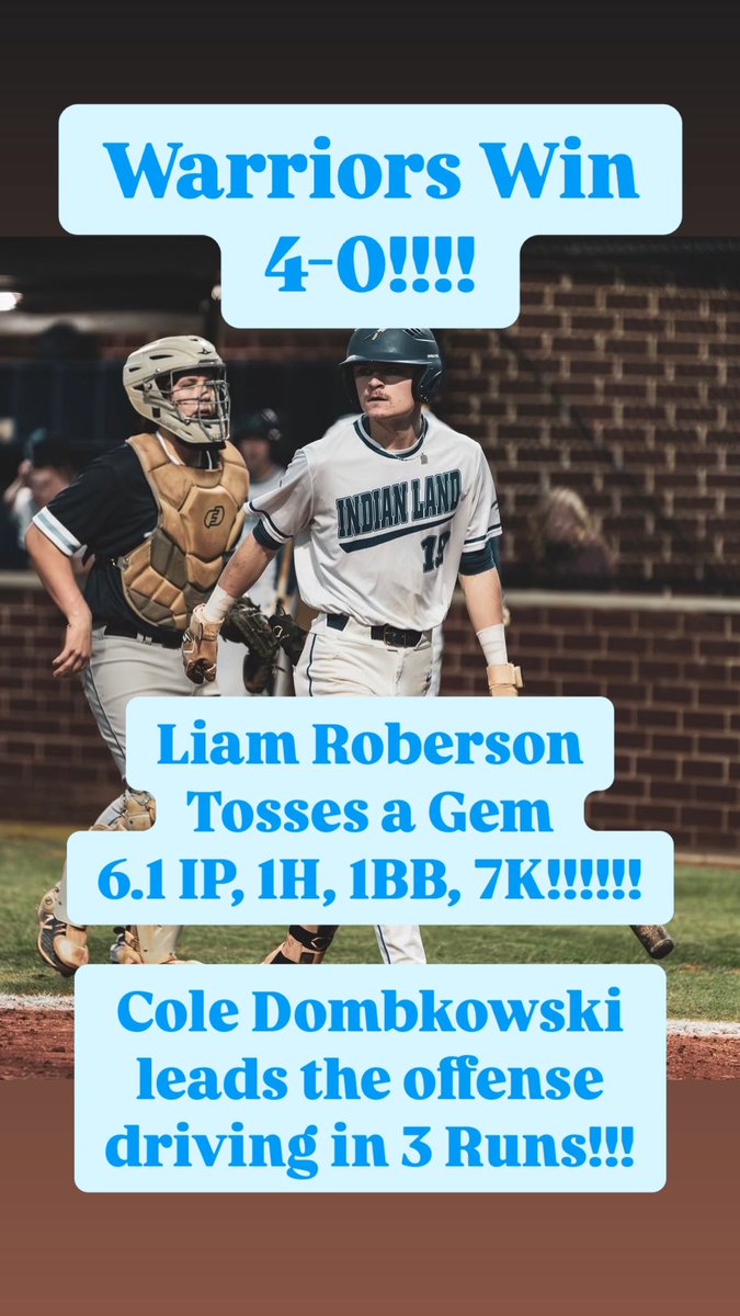 Indian Land Warriors Baseball (@ilhs_baseball) on Twitter photo Warriors open up the Playoffs with a Huge Win. Warriors take down Easly 4-0!!!
Warriors back in action Monday vs Eastside @ Home. Details about game time to come.
<a href="/PrepBaseball_SC/">Prep Baseball South Carolina</a> <a href="/FortPrep/">Fort Mill Prep Sports</a> <a href="/diamondprospect/">Diamond Prospects</a> <a href="/ILHS_Sports/">Indian Land HS Athletics</a> <a href="/BCAofSC/">SC Baseball Coaches</a> Warriors open up the Playoffs with a Huge Win. Warriors take down Easly 4-0!!!
Warriors back in action Monday vs Eastside @ Home. Details about game time to come.
<a href="/PrepBaseball_SC/">Prep Baseball South Carolina</a> <a href="/FortPrep/">Fort Mill Prep Sports</a> <a href="/diamondprospect/">Diamond Prospects</a> <a href="/ILHS_Sports/">Indian Land HS Athletics</a> <a href="/BCAofSC/">SC Baseball Coaches</a>
