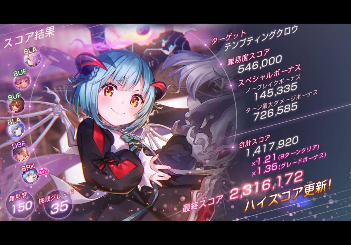 スコアタ〜
いまだにデバフとかの仕様理解してないから適当だけどキャラパワーでゴリ押し