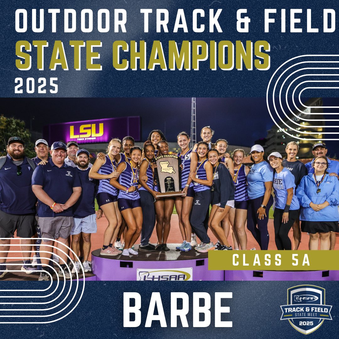 LHSAAsports's tweet image. Congratulations to our 2025 LHSAA Track &amp;amp; Field State Champions for Class 4A &amp;amp; 5A! 

CLASS 5A
🏆Boys - Catholic-B.R.
🏆Girls - Barbe
CLASS 4A
🏆Boys - Brusly
🏆Girls - West Feliciana &amp;amp; The Willow School 
(Co-Champions)
