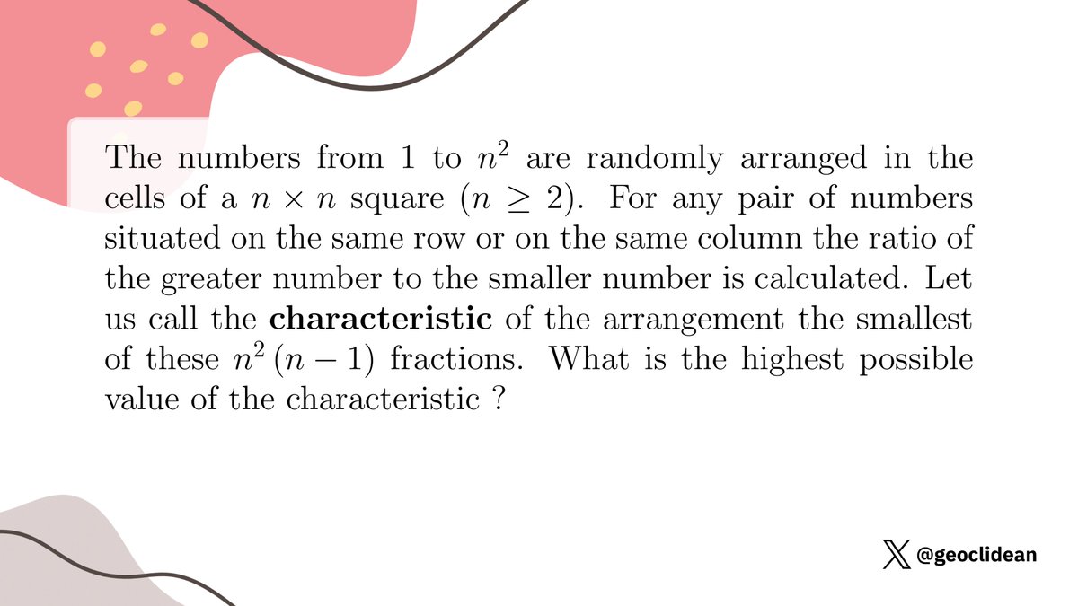 geoclidean's tweet image. IMO ShortList 1999, algebra problem 2
#Inequalities #Combinatorics #ExtremalCombinatorics #Matrix #IMOShortlist