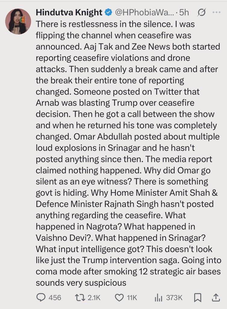 🚨Something is missing . PM , HM, RM, EAM none one has tweeted or Given a Statement on Ceasefire. Is Something Good or Bad is being Hidden?

I assume - Pak was testing N-option  (remember that 4.0 magnitude continuous Earthquakes from Pak) . This would have prompted US to Step in
