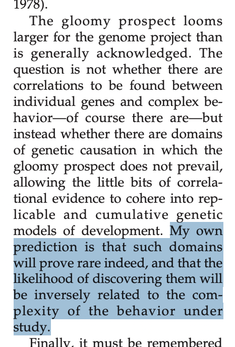 As a contrast, Eric Turkheimer gets a lot of grief from online racists and yet his prediction that genomic measurements of behavior would be incoherent has been largely vindicated. A prediction made when the field was still chasing big candidate genes.

faculty.umb.edu/peter_taylor/e…