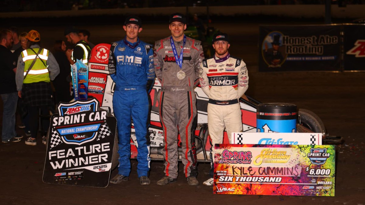 Tonight's top-3 USAC <a href="/AMSOILINC/">AMSOIL INC</a> National Sprint Car feature finishers at <a href="/TSS_Haubstadt/">Tri-State Speedway</a>. 🎓

🥇 <a href="/k_cummins3c/">Kyle Cummins</a> || <a href="/_PPR3p/">Petty Performance Racing</a> 

🥈 <a href="/kevinthomasjr/">Kevin Thomas, Jr.</a> || <a href="/RockSteady3R/">Rock Steady Racing</a> 

🥉 <a href="/mitchelmoles01/">Mitchel Moles</a> || <a href="/RUMotorsports/">Reinbold/Underwood Motorsports</a> 

📸 <a href="/rkfphoto98/">rich forman</a>