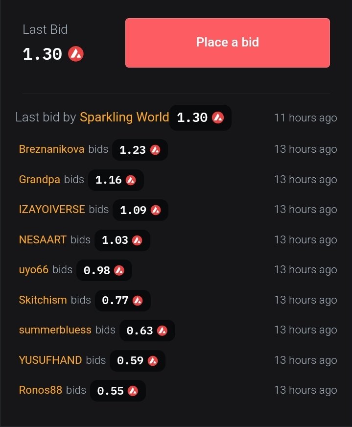 Auction Updates
The current bids 1.30 $AVAX by <a href="/im_sparkling234/">Sparkling World ✨</a>
And Thank you very much to my friends. <a href="/iyusmn/">Yusmanali</a> <a href="/ronos88/">ronosart</a> <a href="/yusufhand_/">Yusufhand</a> <a href="/SummerbluessArt/">Andre</a> <a href="/skitchism/">Skitch</a> <a href="/uyo66_/">uyo66</a> <a href="/nesaart1705/">NESAART</a>
<a href="/izayoiverseee/">IZAYOIVERSE</a> <a href="/Rizky_selah/">Ape Xrp Chain 🐒</a> <a href="/Breznanikova/">Zuzana Breznanikova</a> 
35 hours left
Join bid here 👇
salvor.io/collections/0x…