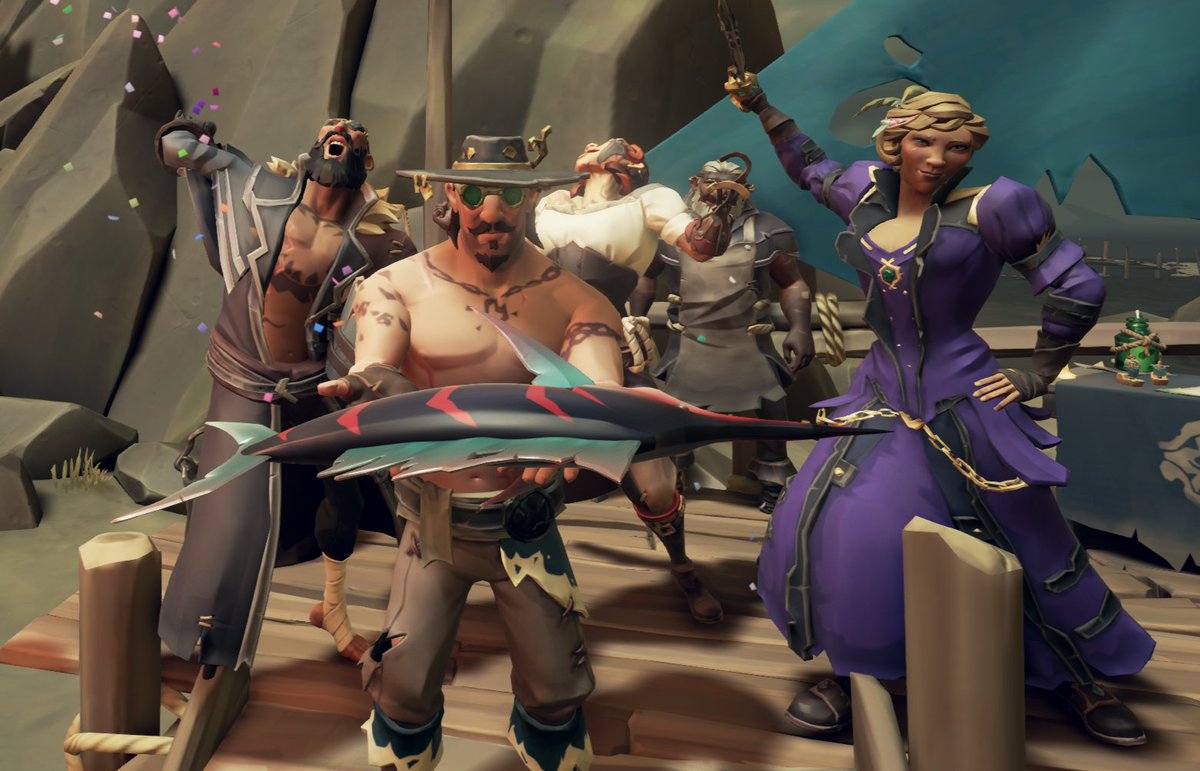 BlackeyeThe2nd's tweet image. Absolutely bonkers 12-hour #SeaOfThieves session with @Pyronithious, @palin1132, and @joeskluz.
10 million gold
2 Trophy Shadow Stormfish
Over a dozen Merrick Recipes
At *least* 5 laps around the map
One hell of a Festival of Fishing!
@SeaOfThieves