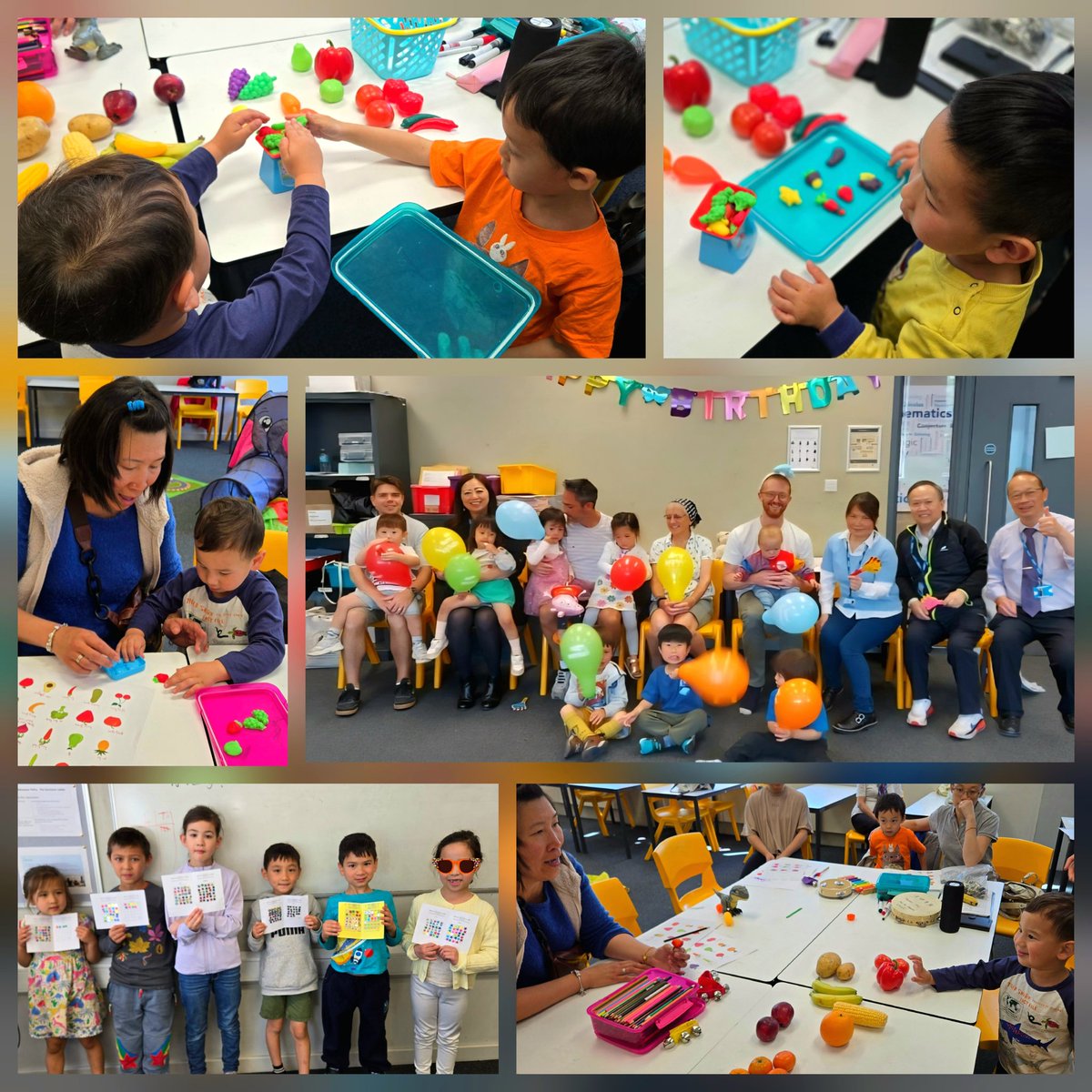 This week our Early-years Group explored the vibrant world of '水果和蔬菜' 'Fruits and Vegetables'!  🍇🍊🍋🍓🍍🍎🍒🍓🥔🥕🫑
By using real produce, pictures, songs, and hands-on activities with Play-Doh, our young learners and their parents engaged in a fully sensory experience.