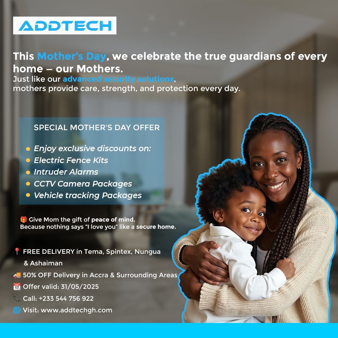 AddtechLiberia's tweet image. This Mother’s Day, protect what matters most. 💙
Enjoy special discounts on security solutions — because every mom deserves peace of mind.
#MothersDay #AddtechCares #SecureWithLove #AddtechGH