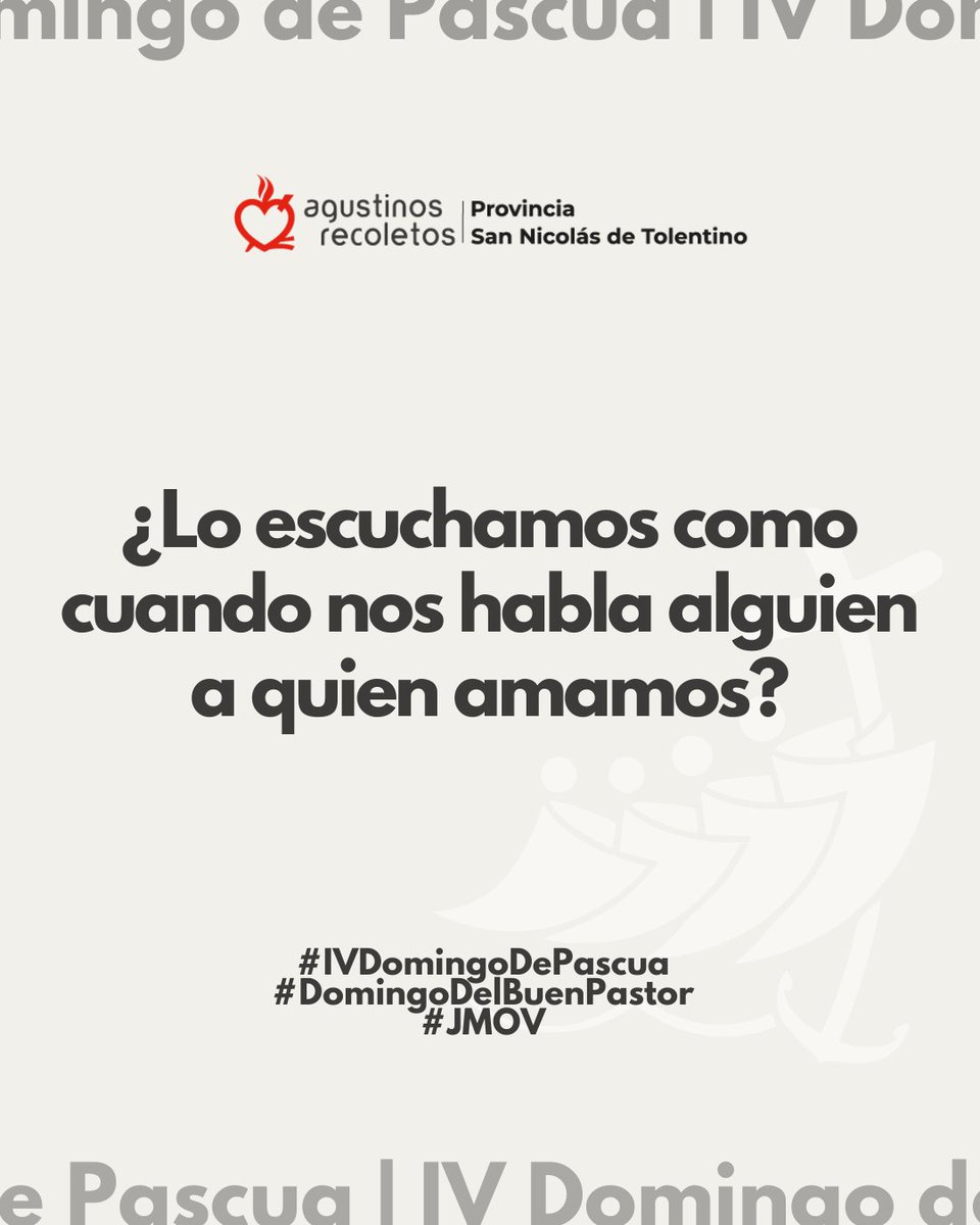 🕊️✨ Domingo IV de Pascua: Lo escuchamos como cuando nos habla alguien a quien amamos. El Buen Pastor nos llama por nuestro nombre… ¿lo reconocemos? Reflexiona aquí 👇

🔗 agustinosrecoletos.org/2025/05/doming…

#ConstructoresDeEsperanza #DomingoDePascua #BuenPastor #EscuchaYAmor