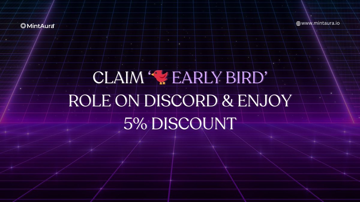 MintAura's tweet image. Claim &apos;🐦Early Bird&apos; role on discord &amp;amp; enjoy a 5% discount during the presale🔥

🔗 Claim: quest.intract.io/quest/68205dc5…