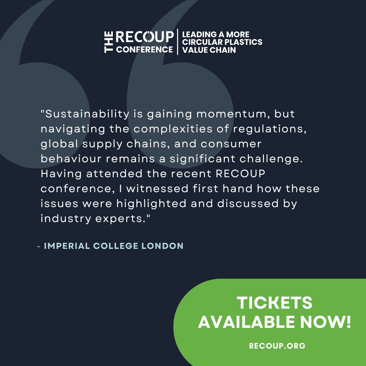 Don't just take our word for it! Join us on 25 Sept 2025 at Kingsgate Conference Centre, Peterborough for the event of the year. Secure your early bird ticket by May 30! recoup.org/news-events/th… 

#Plastics #Recycling #Sustainability #Circularity #WasteManagement #Packaging