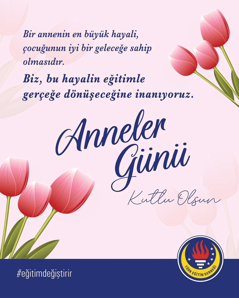 Bir annenin en büyük hayali, çocuğunun iyi bir geleceğe sahip olmasıdır. 👩‍👧‍👦🎓
Biz, bu hayalin eğitimle gerçeğe dönüşeceğine inanıyoruz. 💙📚

Anneler Günü Kutlu Olsun! 🌷❤️

#AnnelerGünü #EğitimDeğiştirir #TürkEğitimDerneği #EğitimdeFırsatEşitliği