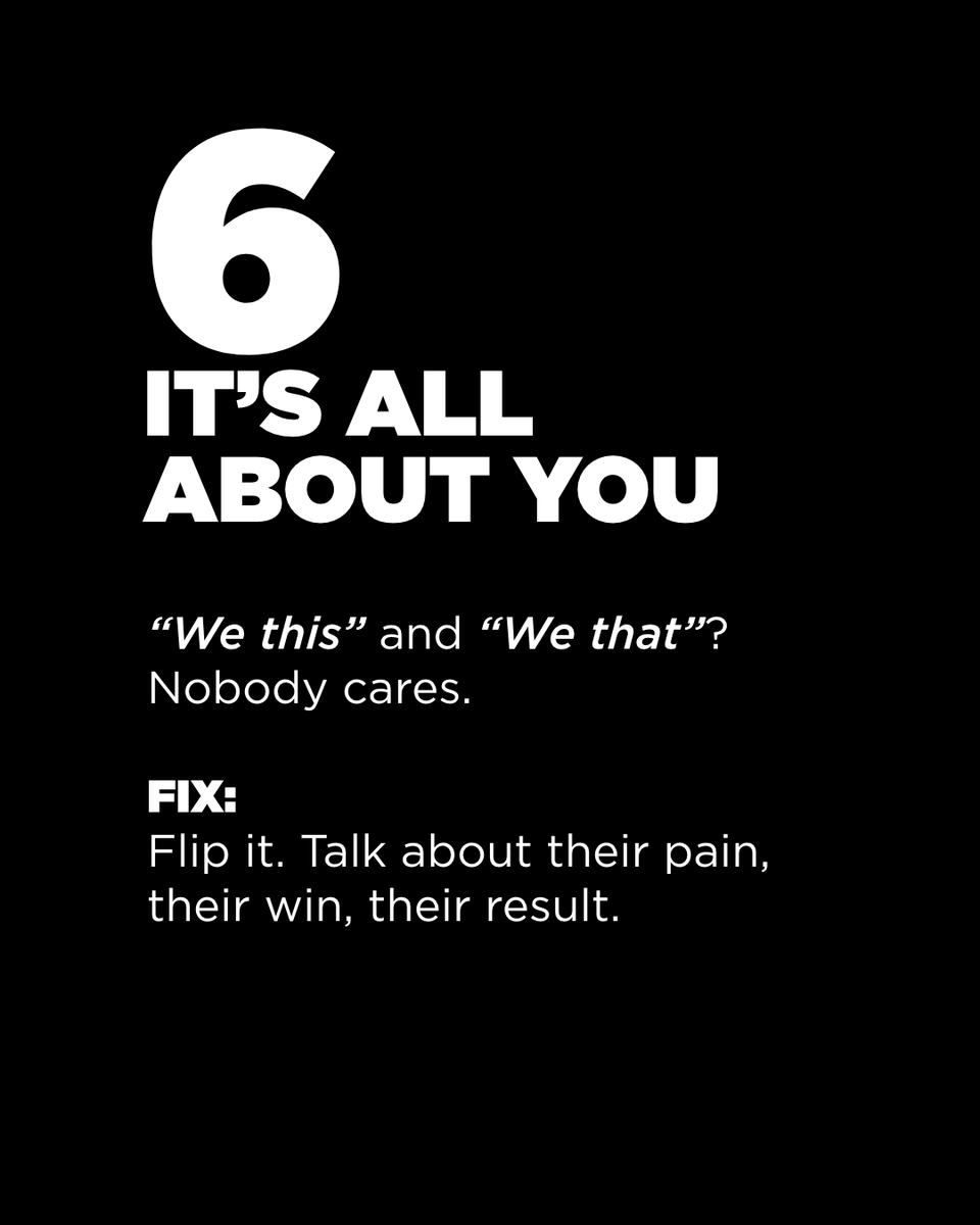 10 Things Killing Your Brand

#6.
🙋‍♂️ Marketing that’s all about you… isn’t marketing.
Shift from “We are” to “You get.”
Customers care about their results — not your bio.
📥 Flip the script with this free guide:
mediafarm.co.za/thank-you/?utm…

#10ThingsKillingYourBrand #branding