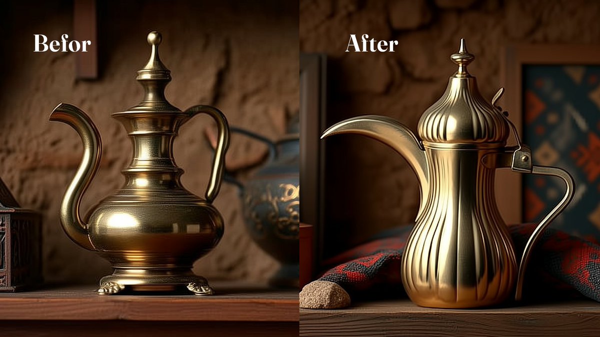 fatoomdes's tweet image. زمان كنا نحاول نطلع دلة تراثية في ميدجورني بشق الأنفس، لكن مع ميزة Omni Reference الوضع تغير تمامًا
النتائج أصبحت واقعية، دقيقة، وتفاصيلها جميلة.
شوفوا الفرق في الصورة 👇
#Midjourney #OmniReference