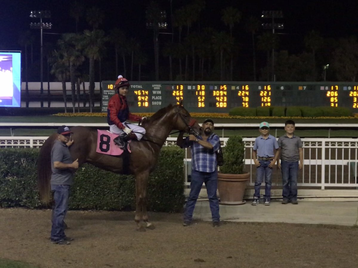 losalracing's tweet photo. Kolleen Ledgerwood’s Favorite Cartel colt Whistle Stop wins his racing debut for trainer Cesar De Alba in race 9. https://t.co/KuP8Lz4vYM
