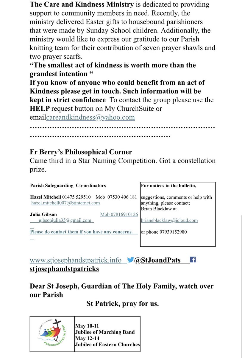 Parish bulletin for Sunday 11th May 2025 - The 4th Sunday of Easter.