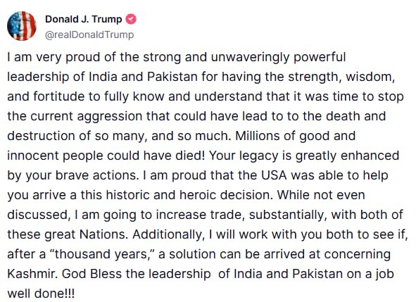 Trump hyphenates India and Pakistan. He says deaths of millions, which is often meant as the threat of use of nuclear weapons. And he of course, internationalises Kashmir, by working for its solution.

What else could have Pakistan asked for? Response again from Indian "sources"?